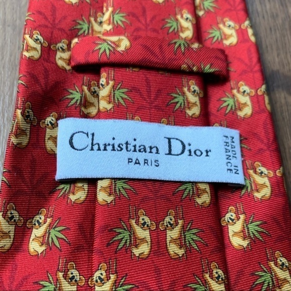 DIOR “Koala’s” Red Silk Tie - Picture 3 of 8